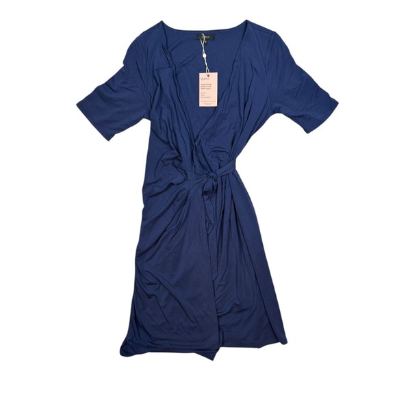 Quince Women's Navy Tencel Jersey Maternity & Nursing Wrap Dress Size Medium NWT - Picture 2 of 6